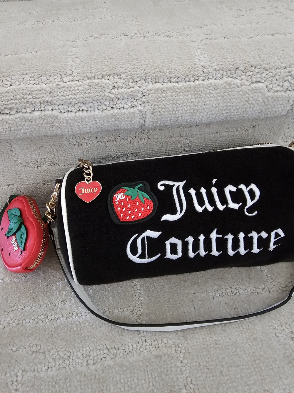 Juicy Couture Black Strawberry Logo Y2K Style Shoulder Bag